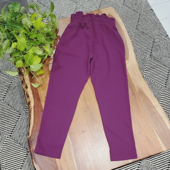 Tie Front Paperbag High Waist Tapered Trousers In Light Plum - Picture 5 of 7